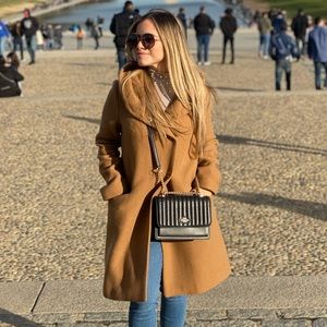 Camel coat with gold hardware